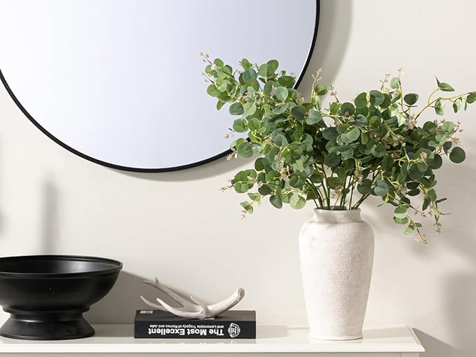 Ceramic Flower Vase, 11 Inch Large White Flower Vase Tall Rustic Farmhouse Decorative Vase Floral Pottery Vases for Home Decor Table Living Room Entryway Mantel Bedroom Bathroom Kitchen - White