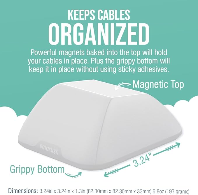 Smartish® Magnetic Cord Holder - Cable Wrangler Organizer Stocking Stuffer with Magnet Clips for Charger Management on Desktop, Nightstand for USB-C + Lightning - Snow Day White