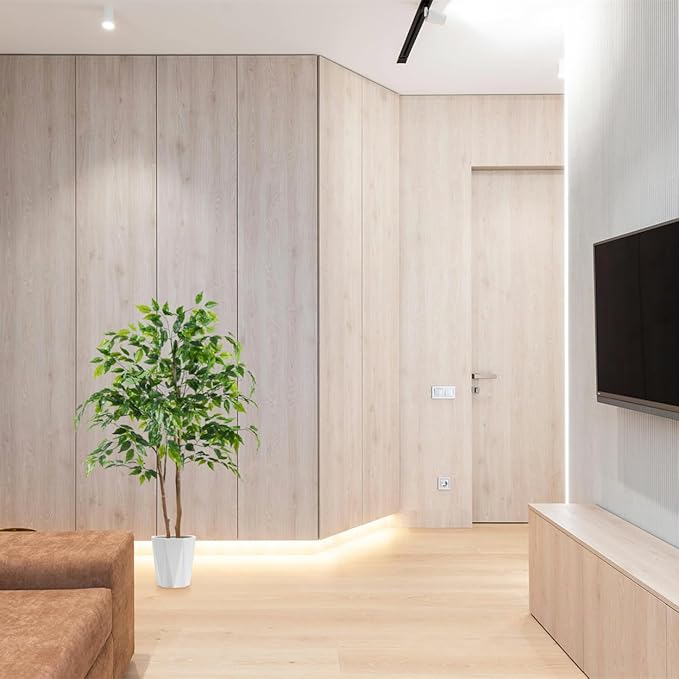 Artificial Ficus Tree, 4ft Tall Fake Ficus Tree with Basket, Faux Plant for Indoor Outdoor Home Livingroom Office Garden Porch Décor