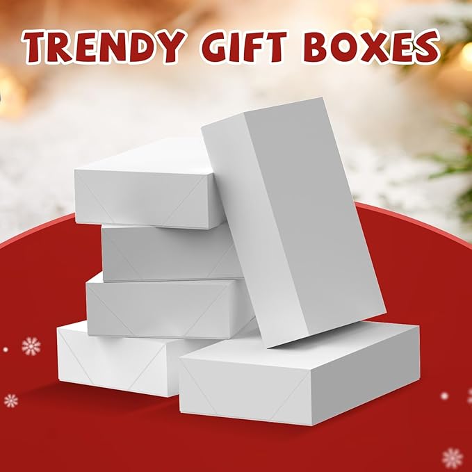 EVERECO 14 Large Gift Boxes with Lids for Presents - 17x11x4 Inches Extra Deep White Shirt Boxes, Christmas Wrapping for Robes, Sweaters, Clothing, Perfect Holiday Gift Box Set