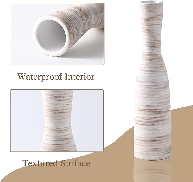 ALMA 13" Tall White Ceramic Vase for Table Centerpiece,Small Flower Vase for Roses,Thin Bowl Vase for Home Decor Living Room, Boho Bathroom,Beachy Room,Coatsal Bedroom,Modern Office Decor