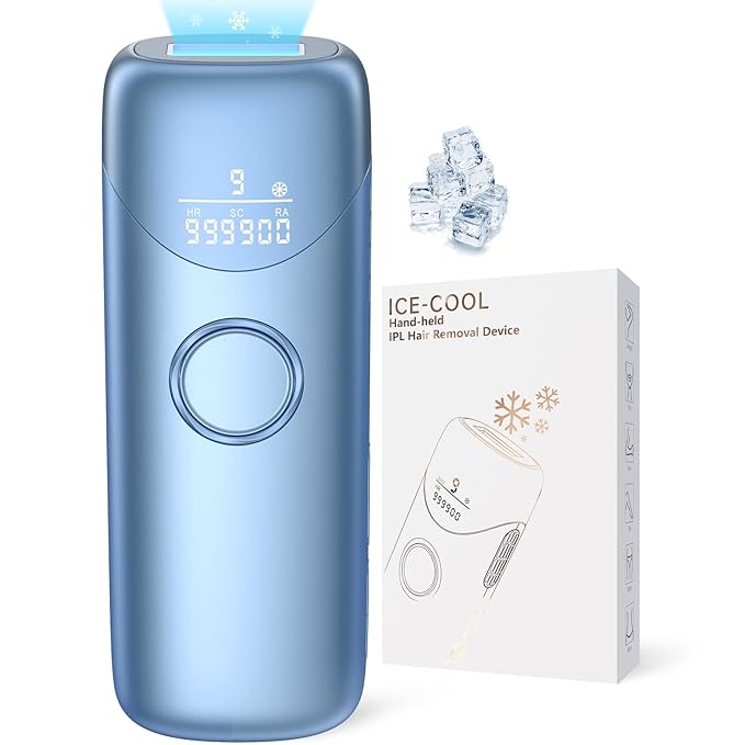 Laser Hair Removal Ubroo IPL Hair Removal Device with 5℃ Ice Cooling, 3 In 1 Painless Hair Removal For Women Men Permanent Face Body Beauty Care (Blue)