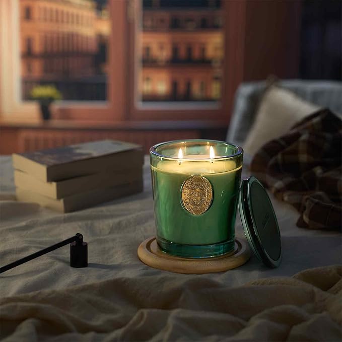 M&SENSE Large Two-Wick Soy Candle | Evergreen Pine & Emerald Green | 19.8 oz, 120H Burn Time | Luxury Scented Candle for Relaxation, Gifting, Home Décor | Ideal for Bedroom, Office, Party Ambiance
