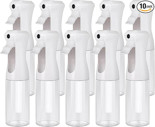 Aquableu Spray Bottle for Hair – 10-Pack Continuous Mist Spray Bottle for Hair Care, Styling, Cleaning, Plants, Pets & Essential Oils (Clear, 6.76oz/200ml)