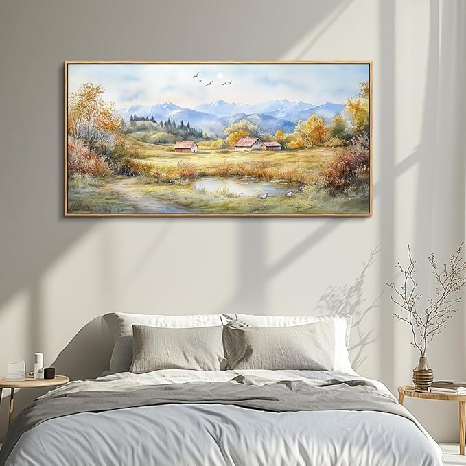 PHAOHUAXM Large Canvas Wall Art For Living Room Wall Decor For Bedroom Office Dining Room Rural Landscape Wall Painting Printing Artwork Pictures Farmhouse Home Decoration Mural 30 x60 Wood Frame