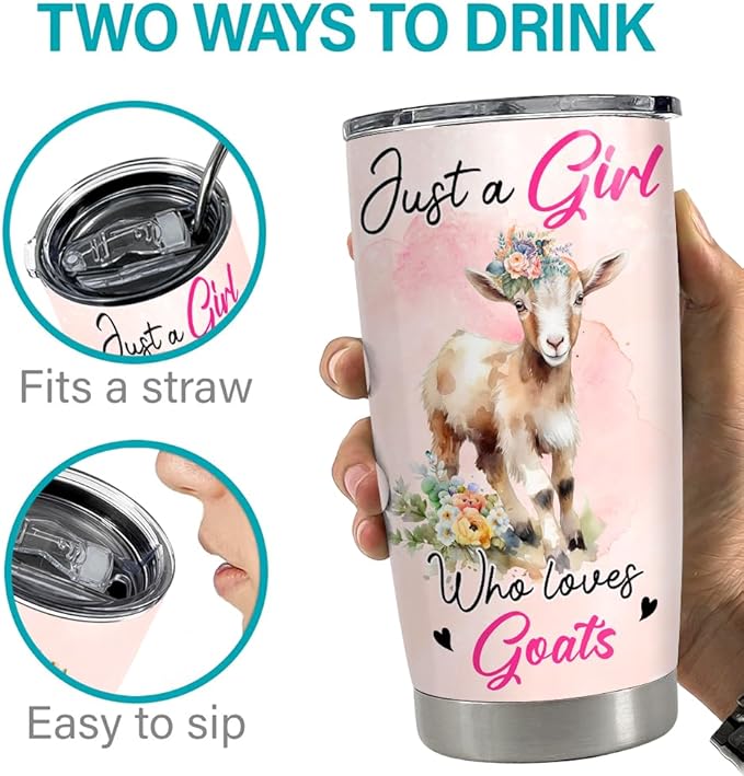 SANDJEST Goat Tumbler 20oz Girl Loves Goats Stainless Steel Insulated Tumblers Coffee Travel Mug Cup Gifts for Women Girl Teen Birthday Christmas
