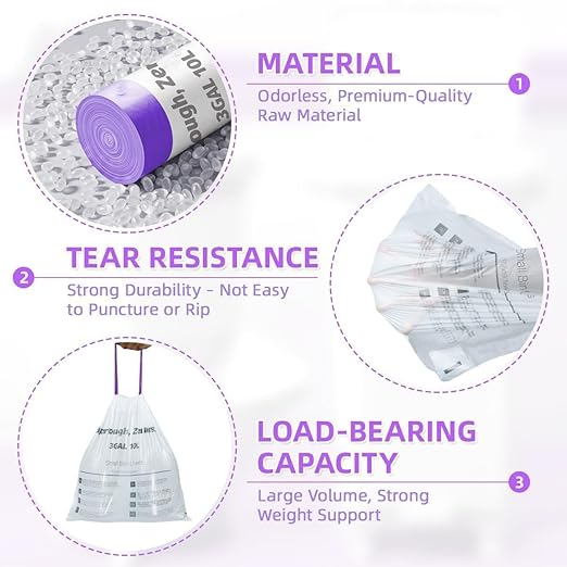 OKKEAI 3 Gallon Small Trash Bags with Drawstring, 64 Count Bathroom Garbage Bags – Leak-Proof Tear-Resistant Wastebasket Liners for Bathroom, Kitchen, Office