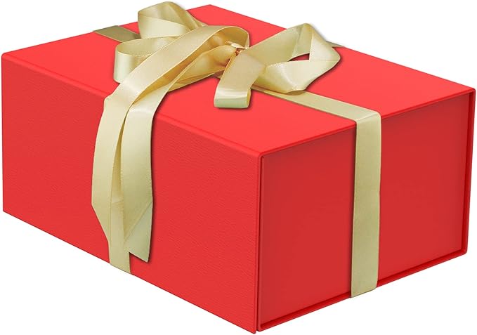 MOYEUPAC Red Gift Box,9" X 7" X 4" with Lids for Presents Magnetic Closure Gift Packaging for Christmas,Thanksgiving Halloween, Birthday Red with Ribbon