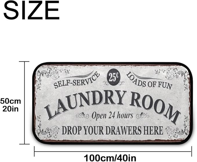 Laundry Room Long Mat Area Rug Non-Slip Floor Mat Waterproof Farmhouse Carpet for Kitchen 40" x 20"(White-1)