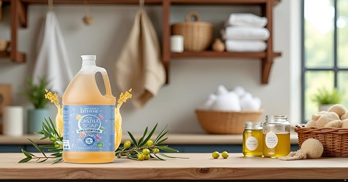 Brittanie's Pure Organic Castile Liquid Olive Oil Soap Refill, 1 Gallon Unscented | Face, Body Wash, All Purpose Cleaner, Dishes, Pets, Laundry | Vegan, Biodegradable, Made in USA