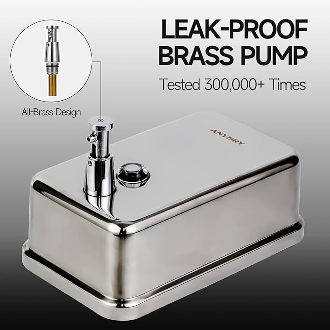 Commercial Soap Dispenser Wall Mount, Polished Stianless Steel Finish Manual Soap Dispenser - 37oz (1100ml) Model 1003