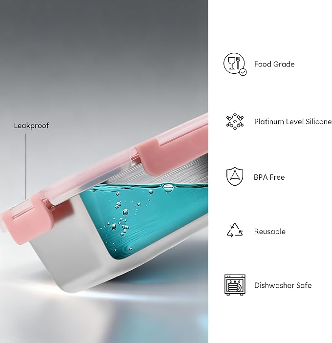 8 PCS-4-Size Stainless Steel Lunch Box- Leakproof & Dishwasher Safe, Stackable Stainless Steel Food Containers, Metal Bento Box for Work,Travel (58/41 /24 /14Oz, Pink)