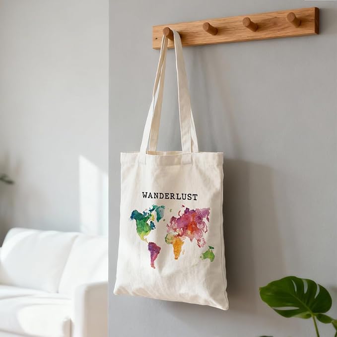 Canvas Tote Bag for Women, Wanderlust Shoulder Tote Bags, Casual Canvas Totes to Work Traveling, Birthday Christmas Gifts to Travel Enthusiasts Friends, Holiday Gift Bags for Wrap Storage