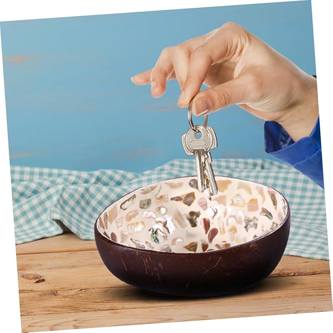 2pcs Handmade Natural Coconut Shell Bowls with Unique Hand-painted Pattern Multipurpose Food Containers for Salad Snacks Desserts and Home Decor Decorative Entryway Key Storage