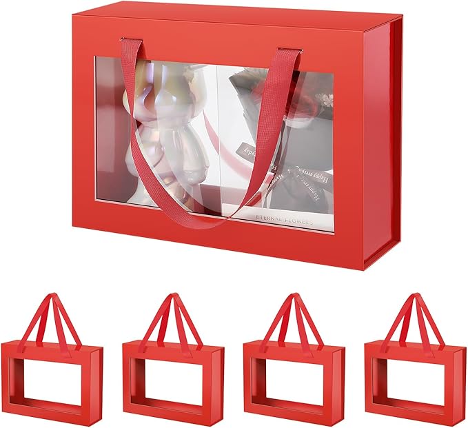 5 Pack Gift Boxes with Windows, Clear Magnetic Gift Boxes for Presents, Bridesmaid Proposal Boxes (11x8x3.2 Inches)