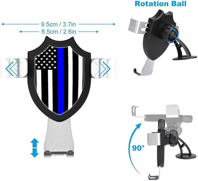 Universal Hands Free Automobile Cell Phone Holder, Phone Mount for Car Dashboard Air Vent Windshield Thin Blue Line American Flag