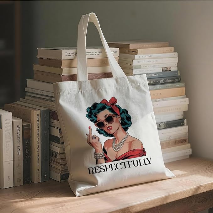 Canvas Tote Bag for Women, Respectfully Shoulder Tote Bags, Adult Humor Canvas Totes to Work Traveling, Christmas Gifts to Friends and Family, Holiday Gift Bags for Wrap Storage