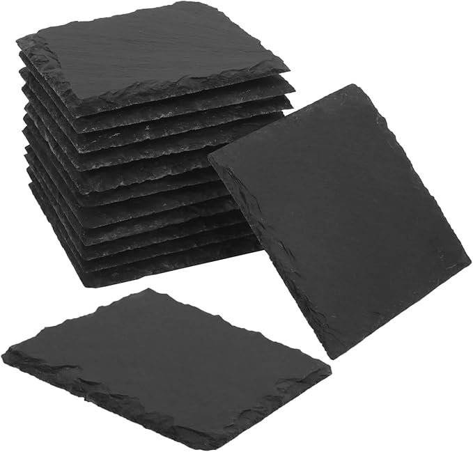 50 Pack 4 Inch Slate Coasters,Coasters for Drinks, Black Stone Coaster with Anti-Scratch Bottom, Ideal for Home Decor, Bar, Housewarming Gifts, and Laser Engraving KUKLIPJIM