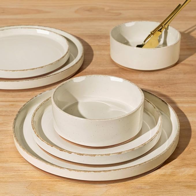 AmorArc Ceramic Dinnerware Sets for 8, 24 Pieces Handpainted Plates and Bowls Set with Rustic Terracotta Underside, Scratch Resistant Stoneware Dishes Set, Dishwasher & Microwave Safe