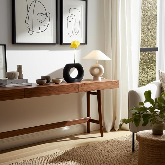 Sagebrook Home Modern Ceramic Vase - Round Hollow Stoneware, Minimalist Decorative Accent for Home, Office, Bedroom, and Living Room - 5" Black