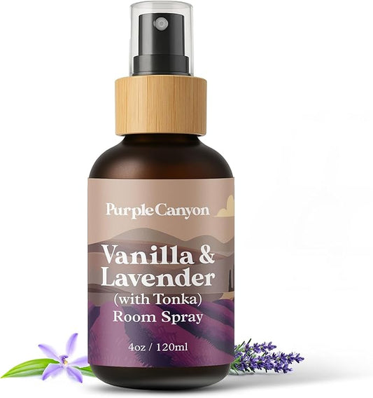 Purple Canyon Vanilla & Lavender with Tonka Room Spray — 4 oz Natural Linen & Room Freshener — Soothing Floral & Sweet Aroma — Spa-Like Relaxation — Premium Natural Fragrance Oils
