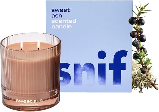 Sweet Ash Scented Candle by Snif, Low-Key Sweet and Earthy Scent, 50+ Hours, 100% Cotton Fiber Wicks, Soy Wax Blend, Non-Toxic, Vegan, 8.5 oz