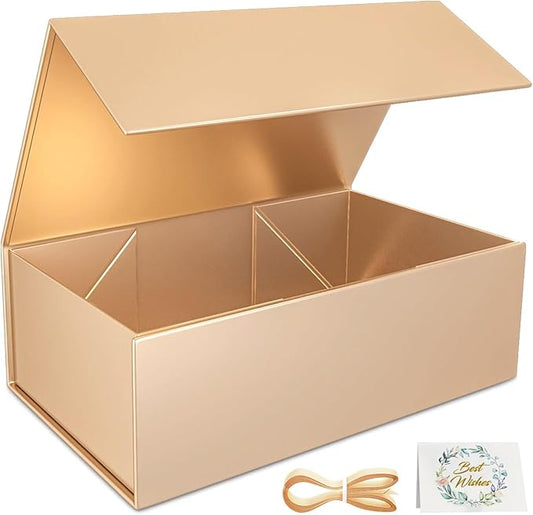 Rose Gold Gift Box, 12x6x4'' Gift boxes for Presents with Lids Magnetic Closure Rectangle Collapsible for Bridesmaid Proposal Box, Wedding, Christmas, Halloween, Birthday Gift Packging