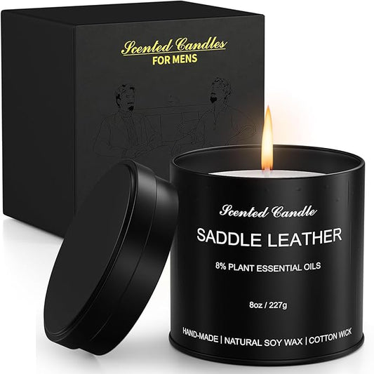 Men Scented Candle | Matte Tin Jar Aromatherapy Candle for Men | 1 Pack(8oz) Soy Wax Candles for Home,Office | Saddle Leather Fragrance Manly Gift for Boyfriend,Fathers Day and Christmas