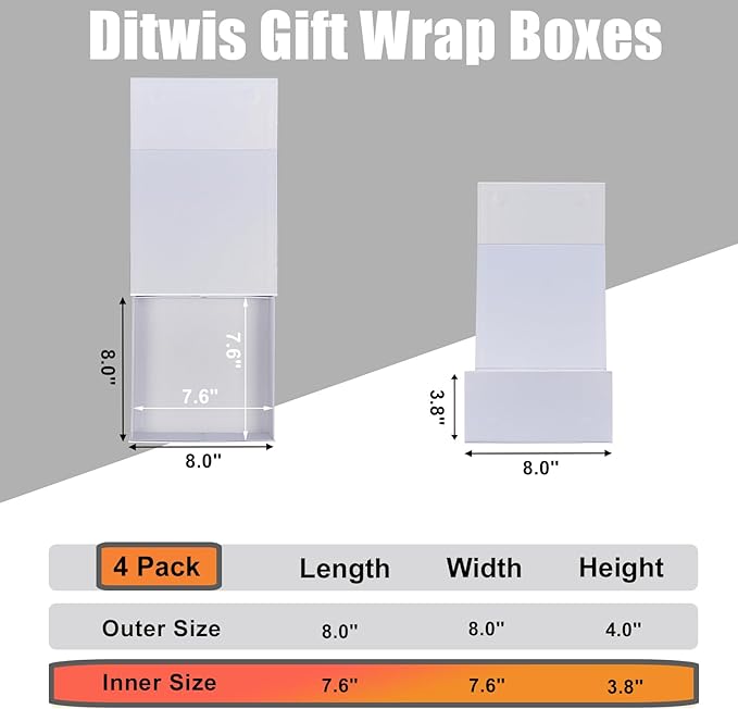 4 Pack 8x8x4 Inches Gift Boxes with Magnetic Closure Lids, White Magnetic Box for Wedding, Groomsmen Bridesmaid Proposal, Birthdays, Mother's Day