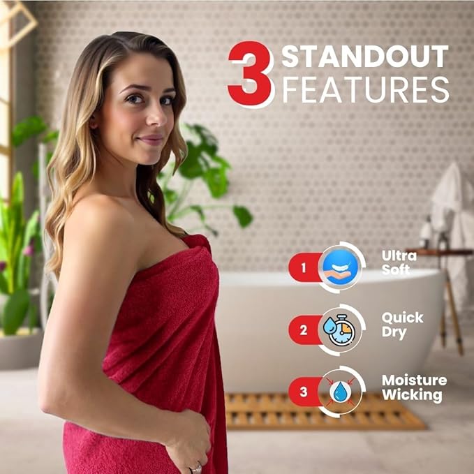 Infinitee Xclusives– Luxury Bath Sheets Towels – 2 Pack 600 GSM (35X70 Inches)– 100% Ring Spun Cotton Large Bath Towels for Bathroom (Burgundy, Bath Sheet Pack of 2)