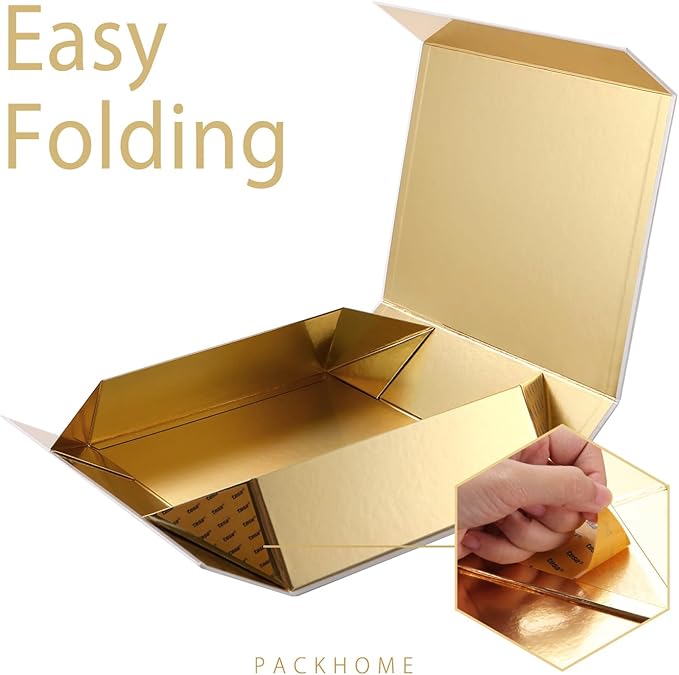 PACKHOME 6 Christmas Gift Boxes 13x9.7x3.4 Inches, Large Gift Boxes with Lids, Sturdy Shirt Boxes with Magnetic Lids for Wrapping Gifts (Gold Snowflake Pattern)