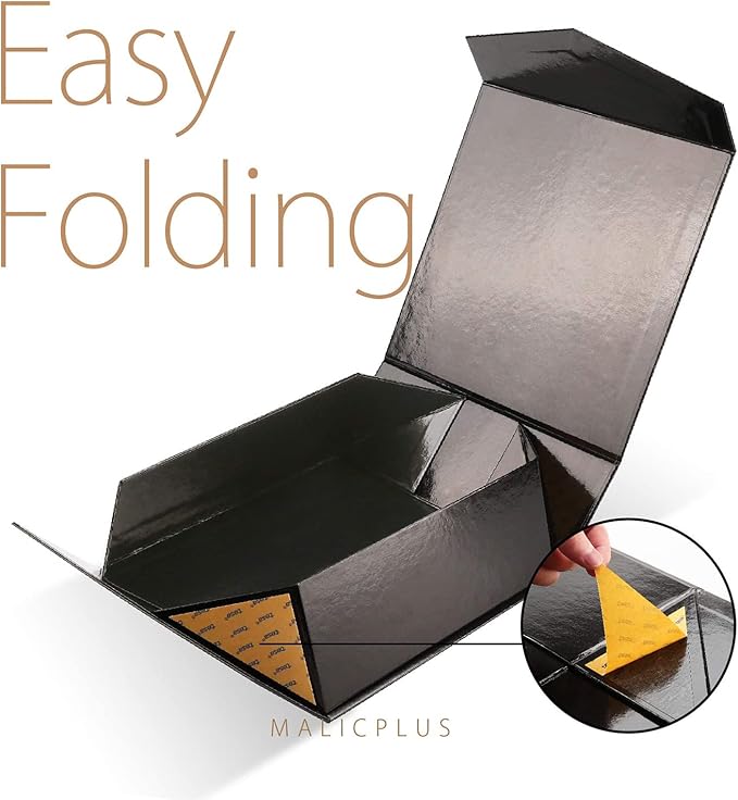 2 Extra Large Gift Boxes with Lids 11.3x11.3x4.8 Inches, Black Groomsmen Proposal Boxes with Magnetic Closure for All Occasion (Grass Texture)