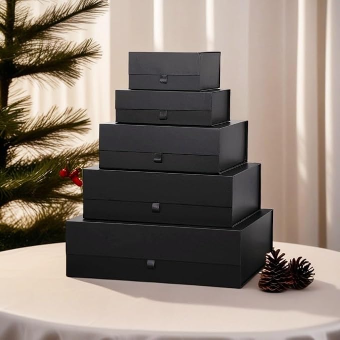 Extra Large Black Gift Box 5 Pack 19x16x6 Inches,Gift Boxs for Presents with Lid Magnetic Closure Collapsible,Groomsman Proposal Box,Birthday, Christmas,for Clothes and Large Gifts