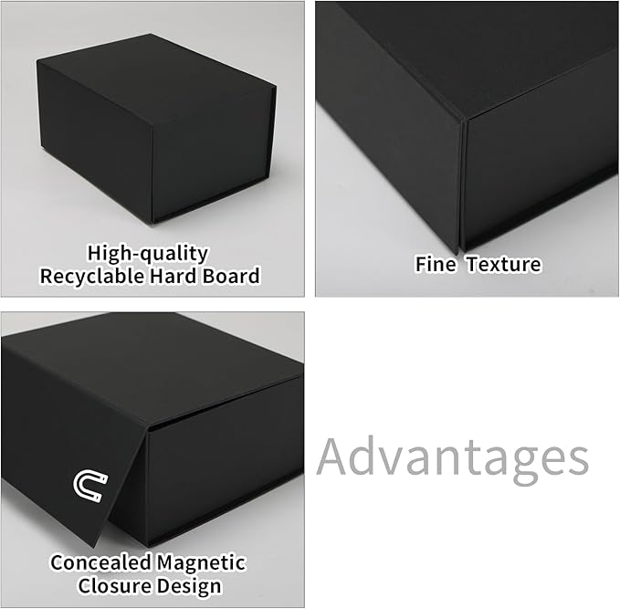 Ditwis 4 Pack 8x6x4 Inches Gift Boxes with Magnetic Closure Lids, Black Magnetic Box for Wedding, Groomsmen Bridesmaid Proposal, Birthdays, Mother's Day