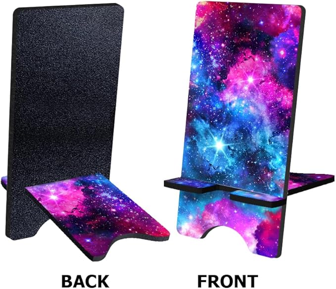 FINCIBO Cell Phone Stand Holder for Desk, Charging Stand for All Smartphones, Office Desktop Accessories Compatible with iPhone 15 14 13, Android Smartphones - Celestial Blue Purple Galaxy