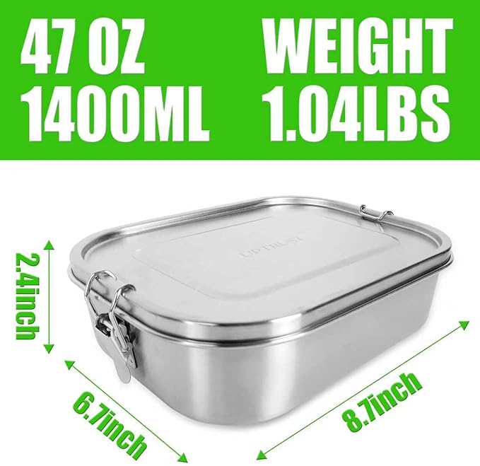 UPTRUST Stainless Steel Bento Lunch Food Box Container, 5-Compartment Large 1400ML Metal Bento Lunch Box Container for Kids or Adults with Lockable Clips to Leak Proof