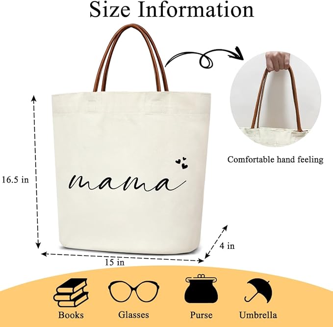Canvas Tote Bag for Women, Birthday Gifts, Aesthetic Reusable Grocery Shopping Bags With Leather Handles