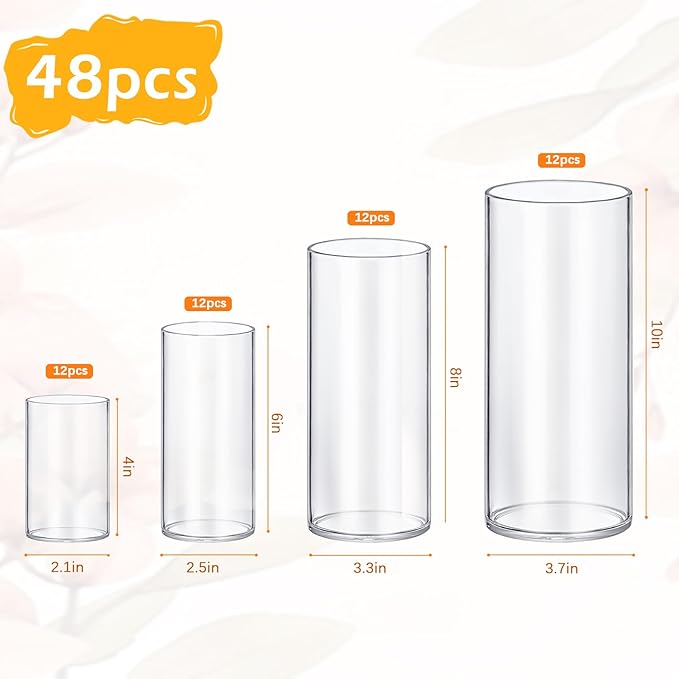 8 Pack Glass Cylinder Vases 4,6,8,10 Inch Tall Clear Flower Vase Hurricane Floating Candle Holder for Table Centerpiece Wedding Home Decor