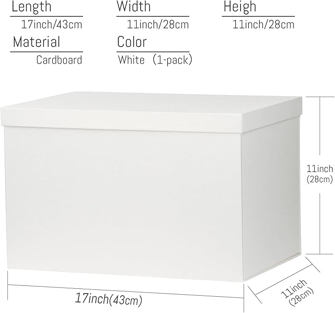 YINUOYOUJIA Extra Large Gift Box,17x11x11 inches White Gift Boxes with Lids for Presents,11-inch Deep Gift Box for Wrapping Gifts.Ideal for Birthday,Weddings,Anniversary,Christmas or Business.