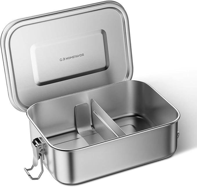 G.a HOMEFAVOR Bento Lunch Box, Stainless Steel Lunch Containers Leakproof with Removable Divider, Metal Lunch Containers, 800 ml, Dishwasher Safe