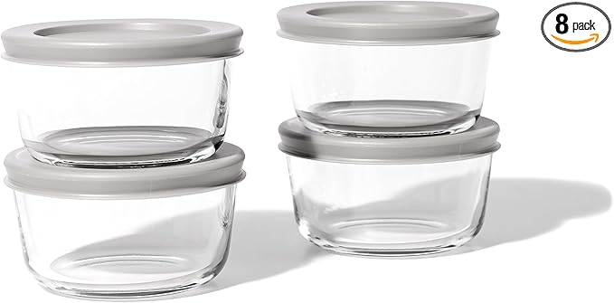 DURA LIVING 8-Piece Glass Food Storage Containers Set (4 Containers + 4 BPA-Free Lids) | 7-Ounce, Leakproof | Microwave, Freezer, Oven & Dishwasher Safe | Ideal for Meal Prep & Pantry Organization