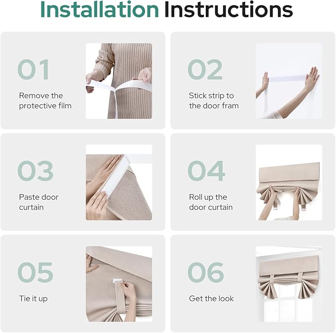 HOMEIDEAS 100% Natural Linen Blackout French Door Curtains, Privacy Door Window Curtains, 34 X 68 Inch Room Darkening Blinds, Thermal Insulated Shades for Bedroom, 1 Panel