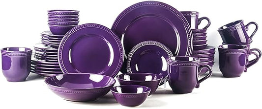 Pearl Dots Stoneware 42PC Dinnerware Set, Purple