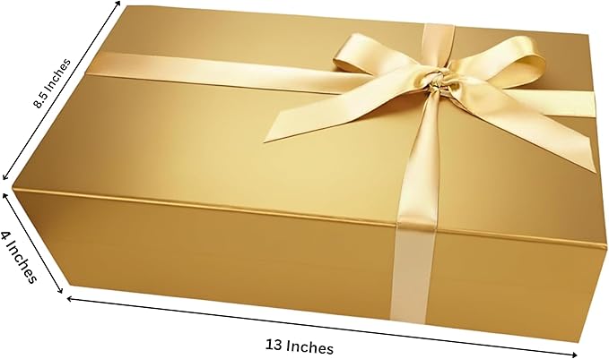 CECOBOX - Gift Boxes with Lids for Presents 13"x8.5"x4" - Matte, Collapsible Magnetic Closure Gift Box - Groomsmen & Bridesmaid Proposal Boxes, Wedding, PR, Birthdays, Holidays (Gold)
