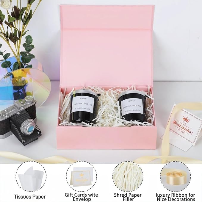 UoeRing 6 Pack Pink Gift Box 9.5x6x3 inch Small Luxury Gift Box for Presents with Magnetic Lid Collapsible,Bridesmaid Proposal,Contains Card, Ribbon, Tissue Paper,Shredded Paper Fille