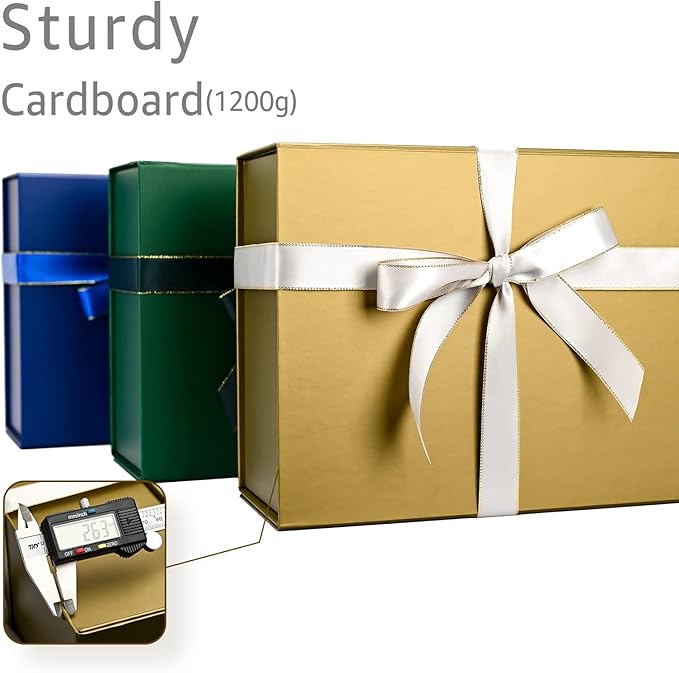 LIFELUM Magnetic Gift Boxes 5 Pack 13.85 x 8.35 x 4.45 inch Rectangle Collapsible Boxes with Lids and Ribbon,Card,Shredded Paper Filler Gift Boxes for Presents，Christmas,Birthdays