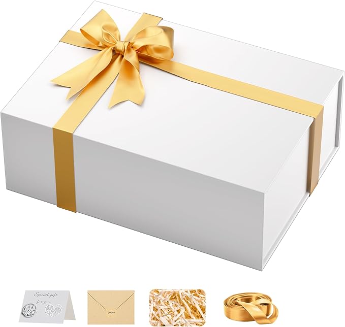 HongCai printing Large White Gift Box with Lids: 13.5×10×5 Inches Packaging with Magnetic Lid - Holds Valentines Christmas Bridesmaid Gifts - Ideal for Couples Friends Family