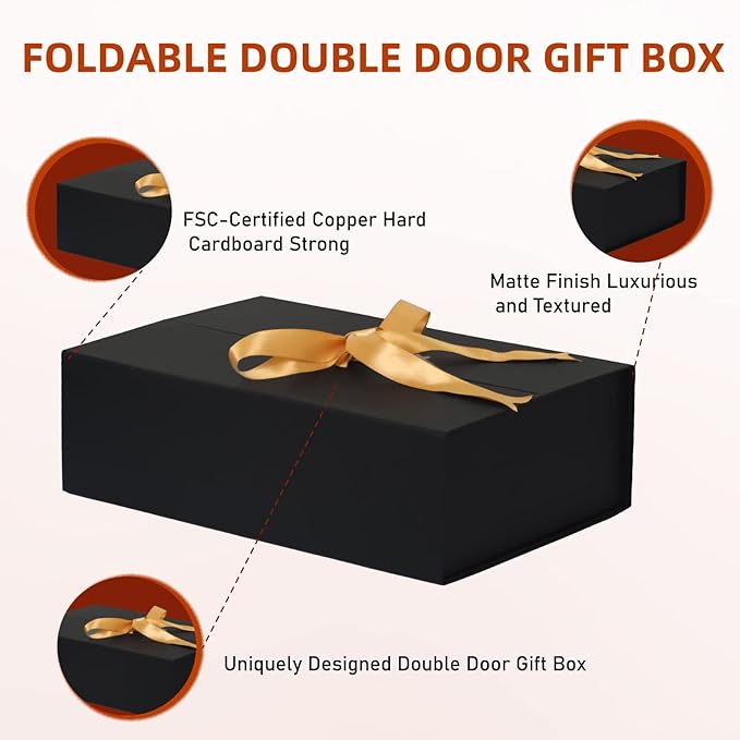 Gift Boxes with Lids 6 Pack, 9x9x3 Inch Large Black Gift Box with Ribbon Card Fancy Gift Wrap Boxes for Anniversary Groomsmen Proposal Weddings Boyfriend Father's Day