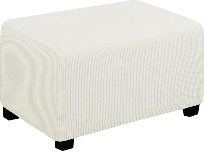 Easy-Going Stretch Ottoman Cover Folding Storage Stool Furniture Protector Soft Rectangle Slipcover with Elastic Bottom (Ottoman Small,Cream)