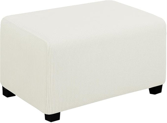 Easy-Going Stretch Ottoman Cover Folding Storage Stool Furniture Protector Soft Rectangle Slipcover with Elastic Bottom (Ottoman Small,Cream)